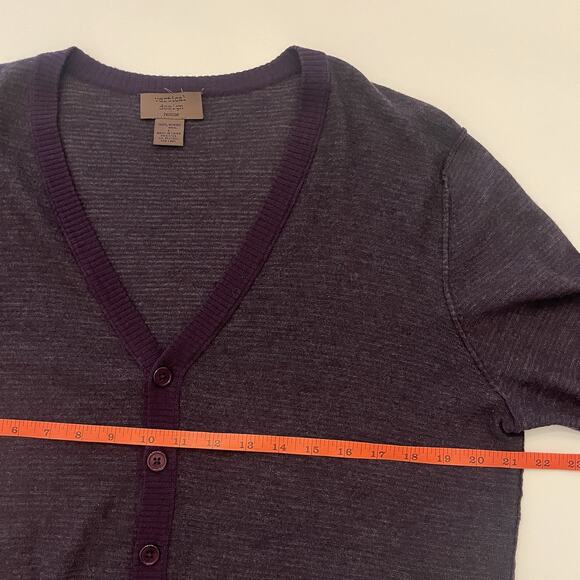 Vertical Design Homme 100% Merino Wool Cardigan Mens Large Purple Stripe Grandpa - Picture 9 of 12